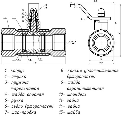 Чертежи шарового крана с деталировкой