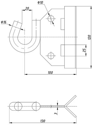 Рис.1. Габаритный чертеж крюка для округлых опор КБО