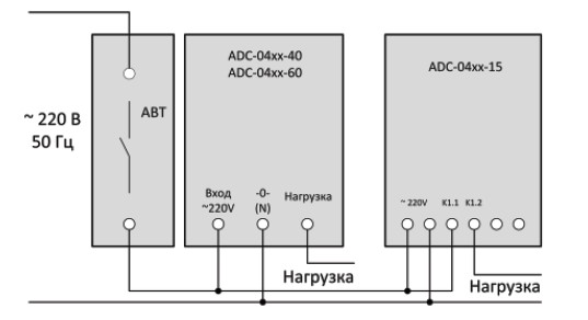 Рис.1. Схема включения таймера ADC-0421-60